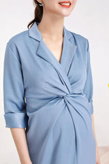 Silk V-Neck Maternity Dress with Knot Front Detail
