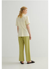 Pantalon droit taille haute en lin avec plis ajustés