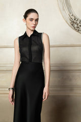 High Waist Draped Skirt With Side Slit and Elegant Ruched Waist Detail