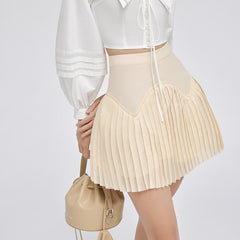 Structured pleated organza blouse with statement collar and voluminous long sleeves