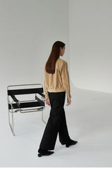 Pantalon large en lin avec coupe ajustée et fermeture dissimulée