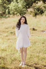 A-line puff sleeve mini organza dress with gathered waist and lightweight sheer structure