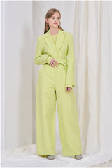 Pantalon large taille haute en lin avec ceinture