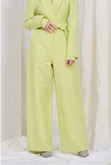 Pantalon large taille haute en lin avec ceinture