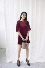Velvet mini dress with half sleeves and tailored silhouette for modern evening styling