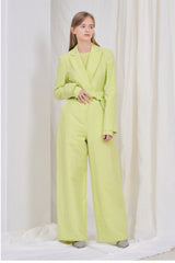 Pantalon large taille haute en lin avec ceinture