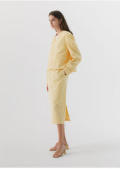 Blazer en lin boutonné à col en V et poches pour femme