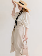 Jupe portefeuille mi-longue taille haute en lin doux