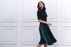 Short-sleeve high-neck silk top with ribbed texture and flattering fitted silhouette