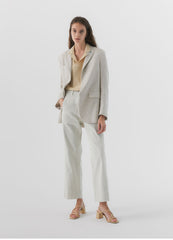 Pantalon droit taille haute en lin pour femme