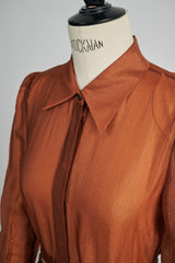 Long-Sleeve Belted Shirt Dress with Structured Cuffs and Gathered Full-Length Skirt