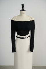 Off-shoulder long sleeve top in stretch jersey fabric with ruched neckline detail