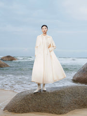 Wool Blend Double-Breasted Trench Coat with Belted Waist and Storm Flap Detail