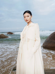 Wool Blend Double-Breasted Trench Coat with Belted Waist and Storm Flap Detail