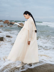 Wool Blend Double-Breasted Trench Coat with Belted Waist and Storm Flap Detail