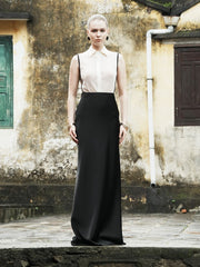 High Waist Draped Skirt With Side Slit and Elegant Ruched Waist Detail