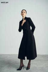 Tailored Wool Maxi Coat With Structured Lapels And Streamlined Fit For Formal Outerwear