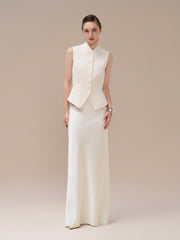 High-waisted silk skirt with fluid drape and floor-length silhouette for timeless elegance